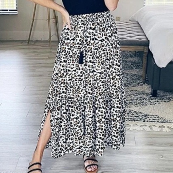 BellanBlue Dresses & Skirts - 012 Boho Leopard Print Tassel Maxi Skirt